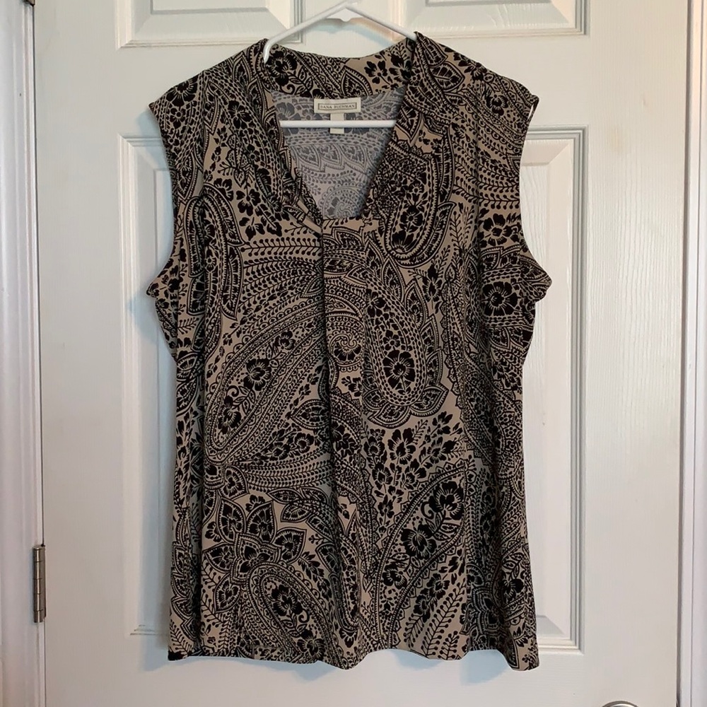 Dana Buchman Sleeveless Top Black Tan XL